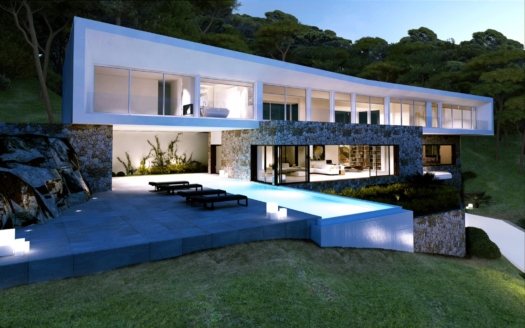 Sea view villa as new construction project in Sol de Mallorca with pool and garden in quiet location